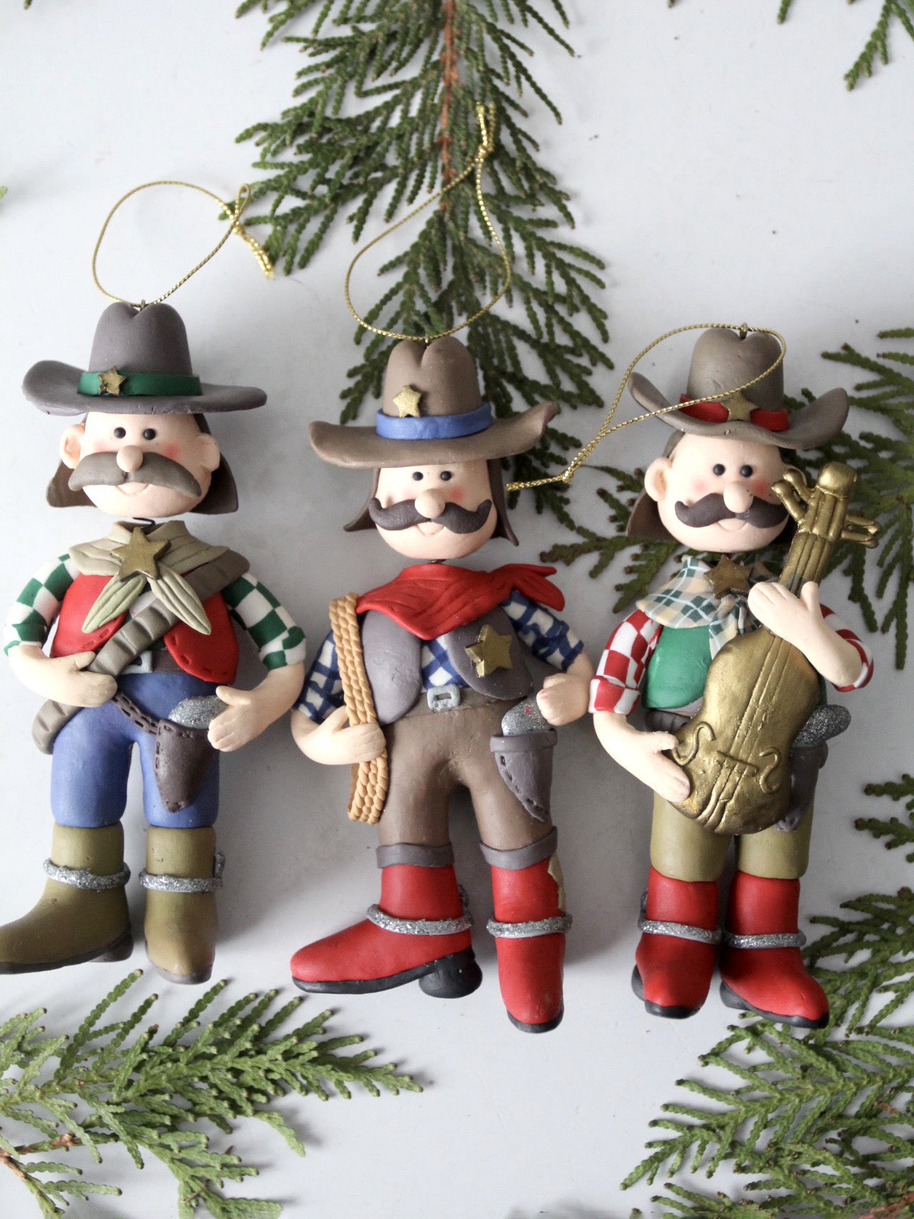 set of 3 vintage cowboy Christmas ornaments