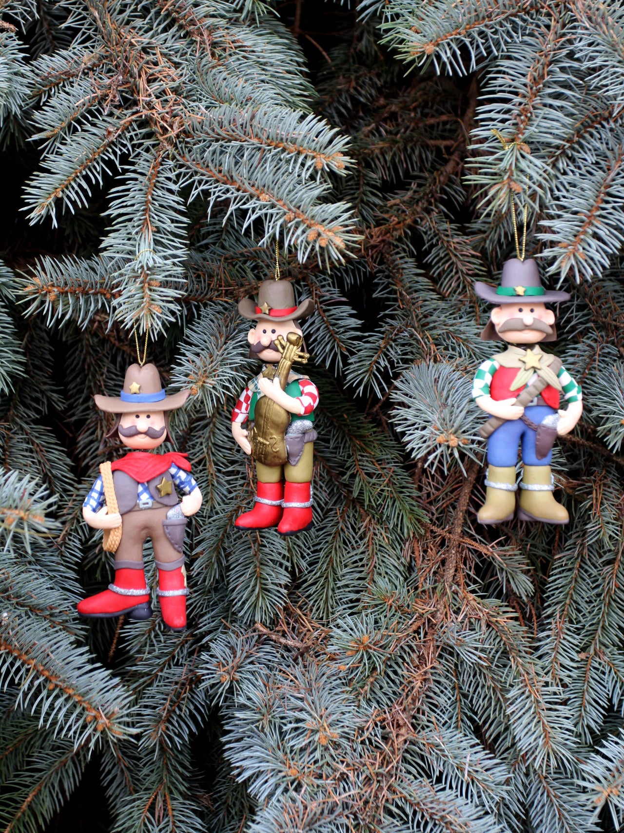 set of 3 vintage cowboy Christmas ornaments