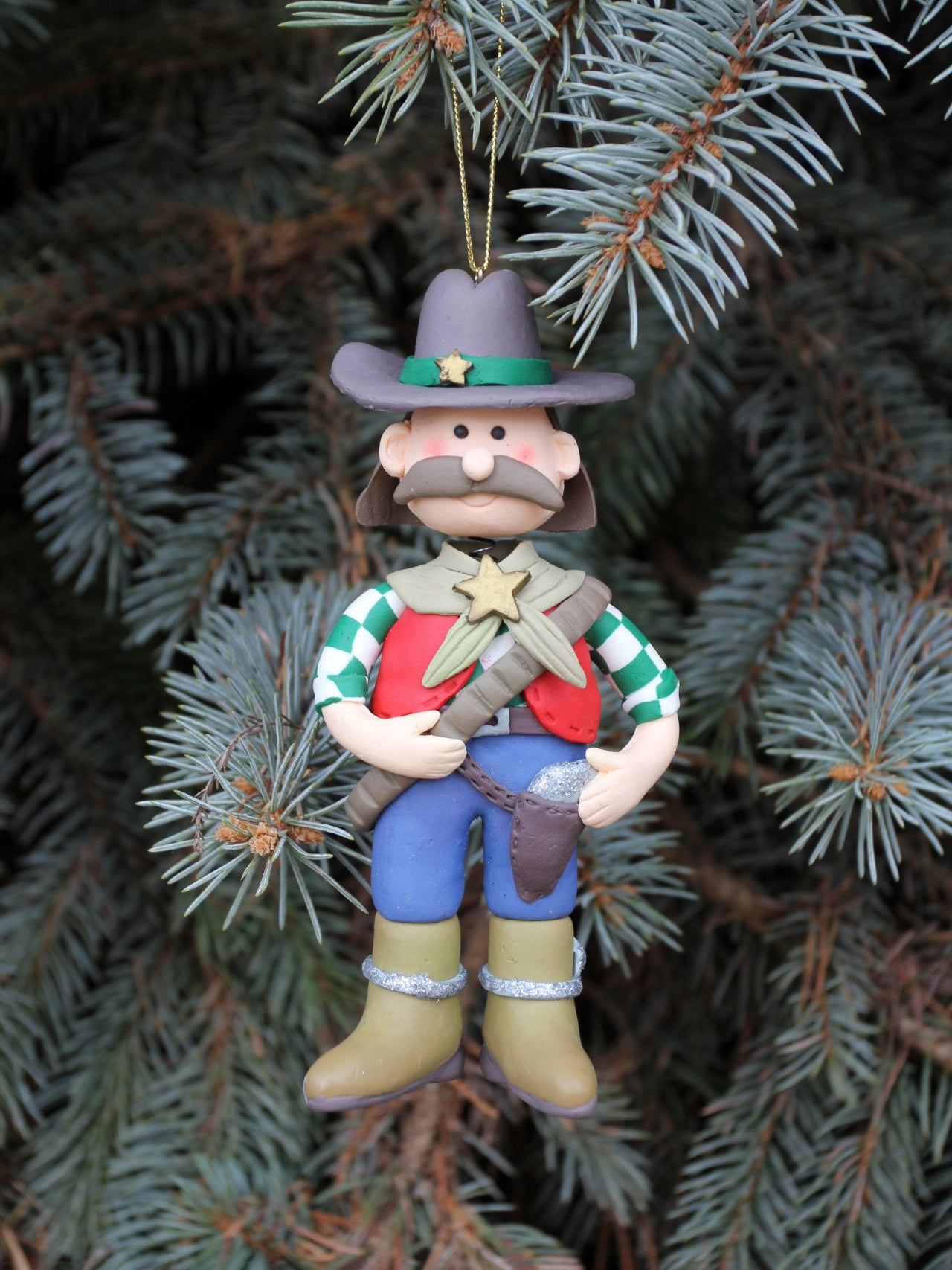 set of 3 vintage cowboy Christmas ornaments