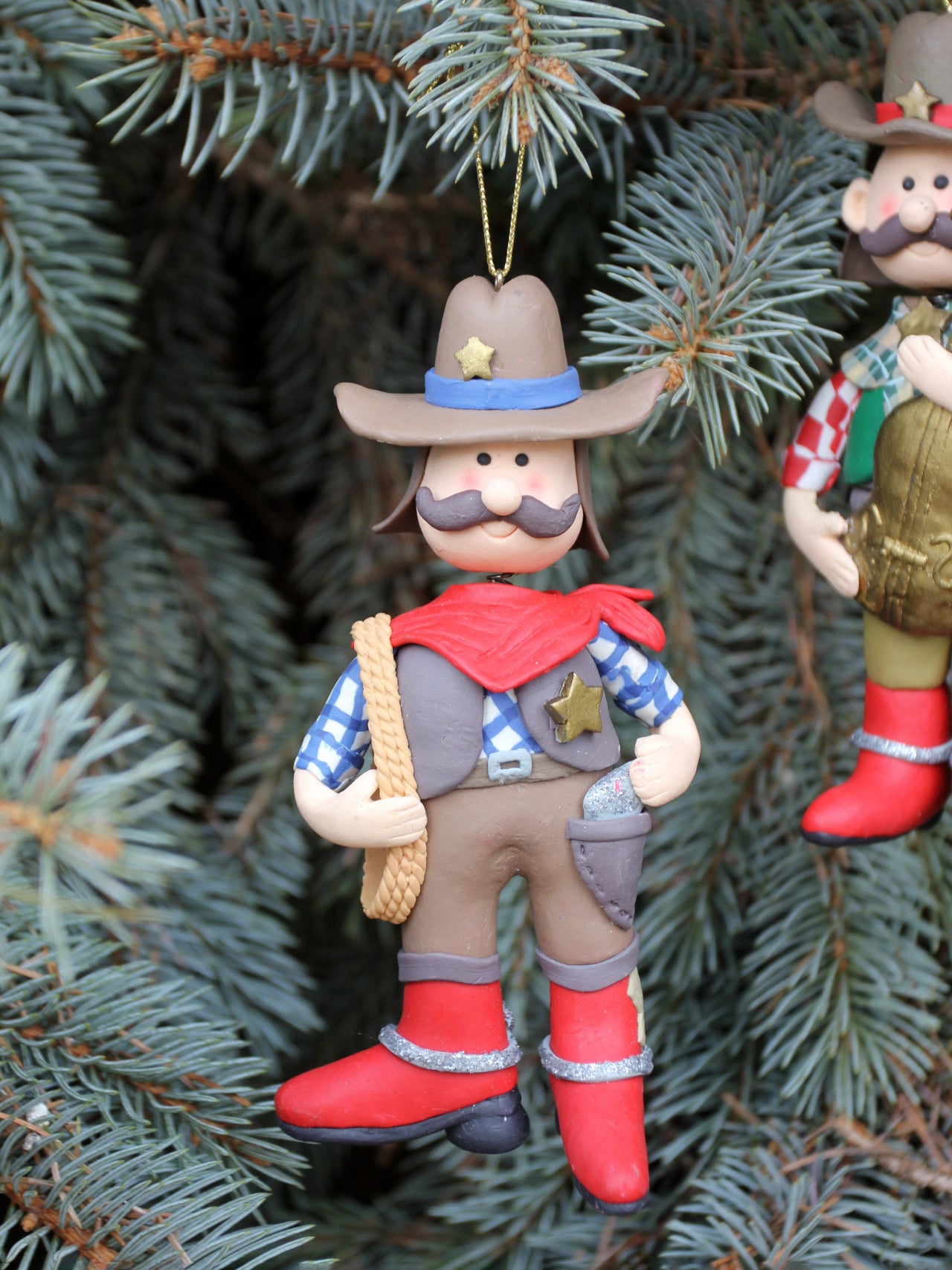 set of 3 vintage cowboy Christmas ornaments