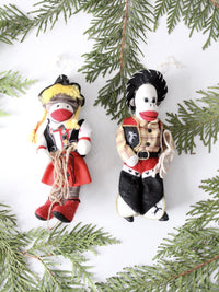 vintage cowboy and cowgirl sock monkey ornament pair