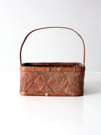 vintage woven splint basket with bentwood handle