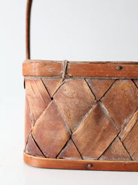 vintage woven splint basket with bentwood handle