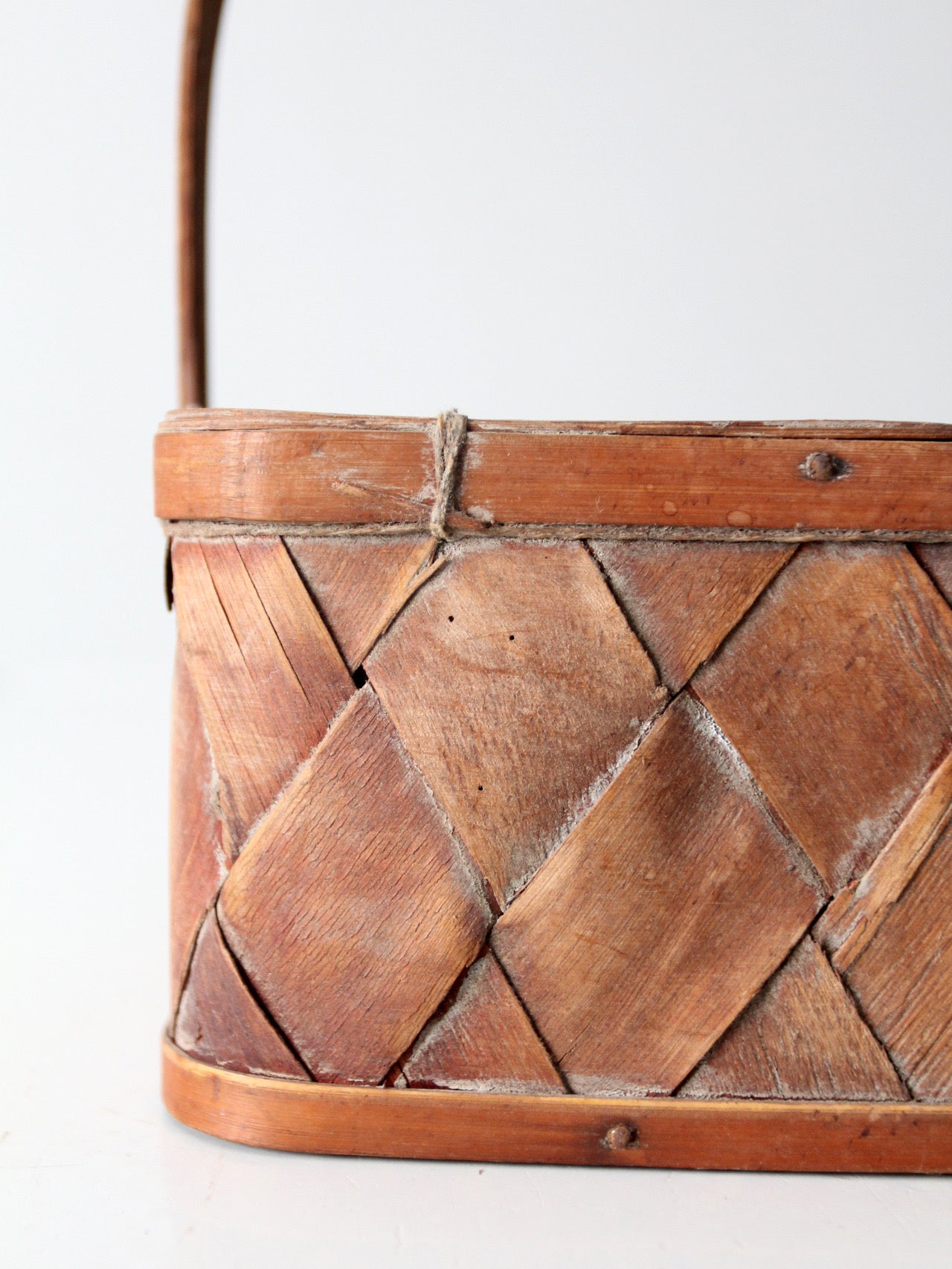 vintage woven splint basket with bentwood handle