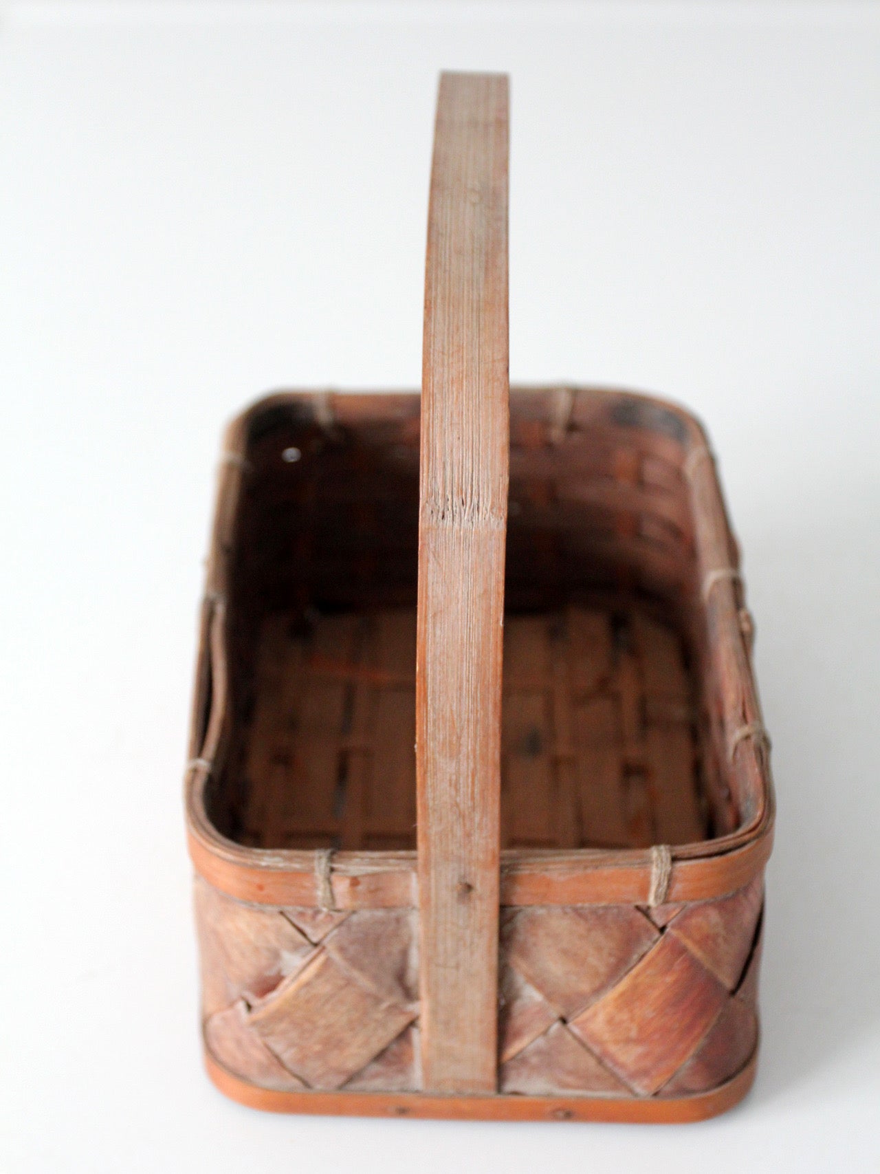 vintage woven splint basket with bentwood handle