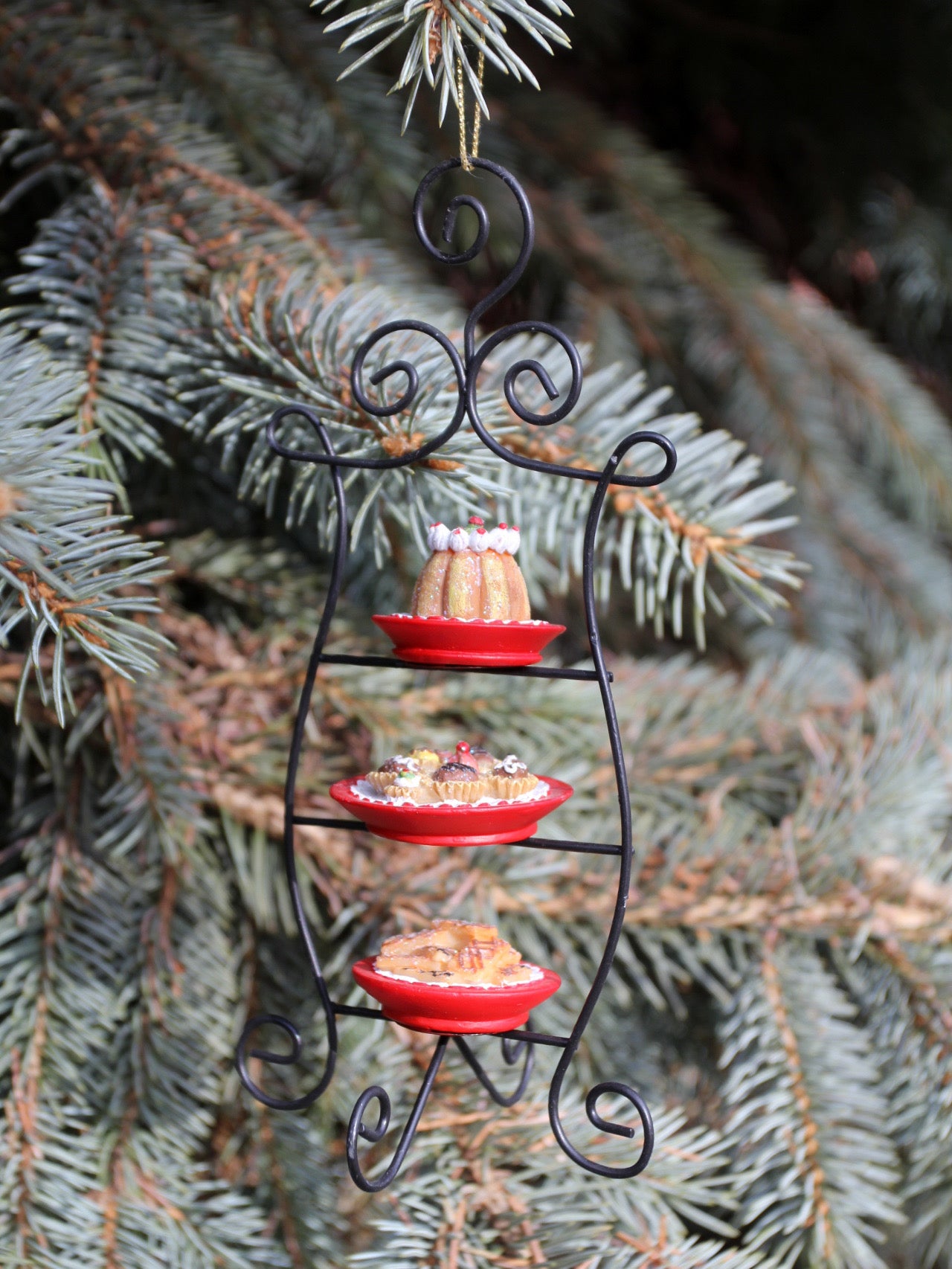 pair of vintage dessert stand Christmas ornaments
