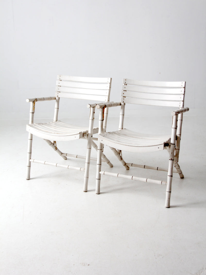 vintage white faux bamboo folding chairs pair