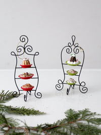 pair of vintage dessert stand Christmas ornaments