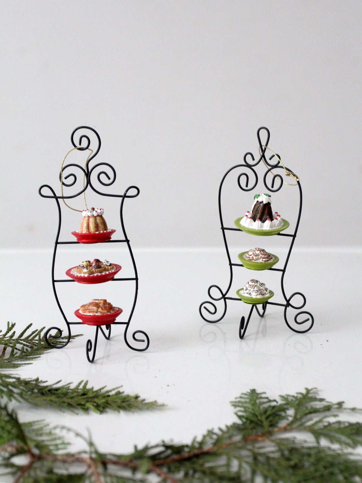 pair of vintage dessert stand Christmas ornaments