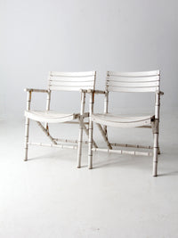 vintage white faux bamboo folding chairs pair