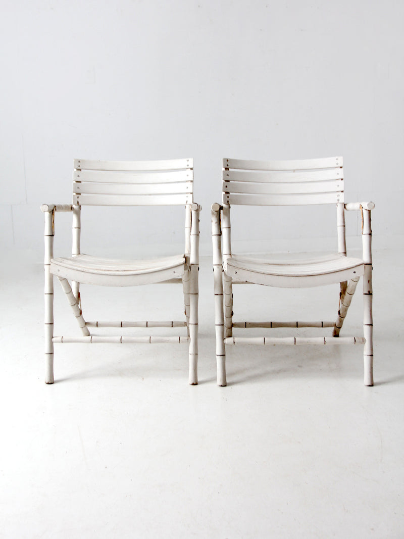 vintage white faux bamboo folding chairs pair