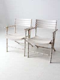 vintage white faux bamboo folding chairs pair