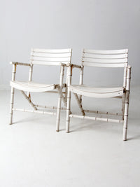 vintage white faux bamboo folding chairs pair