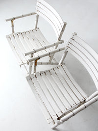 vintage white faux bamboo folding chairs pair