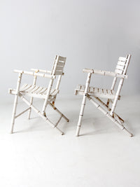 vintage white faux bamboo folding chairs pair