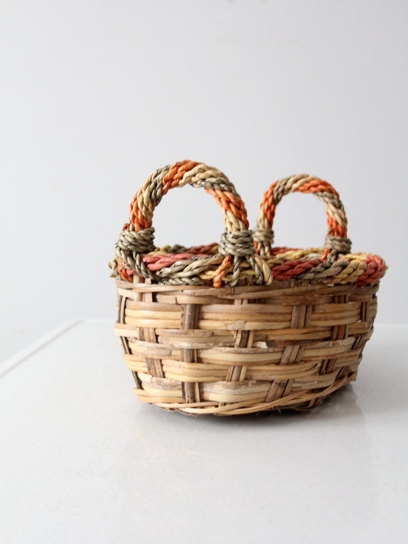 vintage braided wicker basket