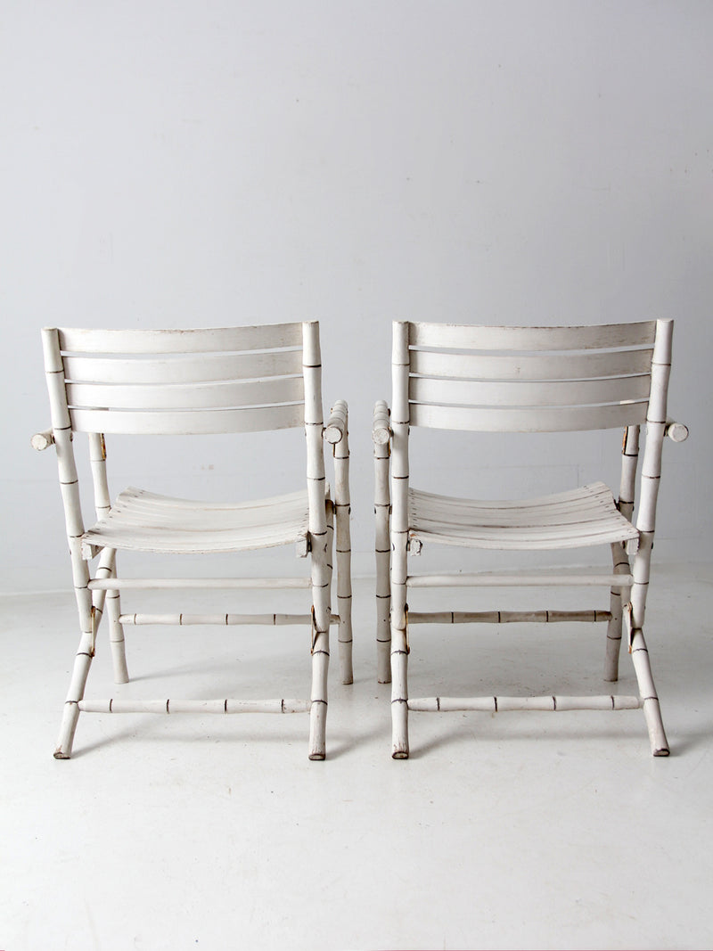 vintage white faux bamboo folding chairs pair