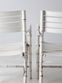 vintage white faux bamboo folding chairs pair