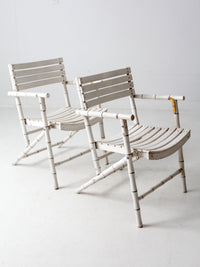 vintage white faux bamboo folding chairs pair