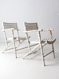 vintage white faux bamboo folding chairs pair