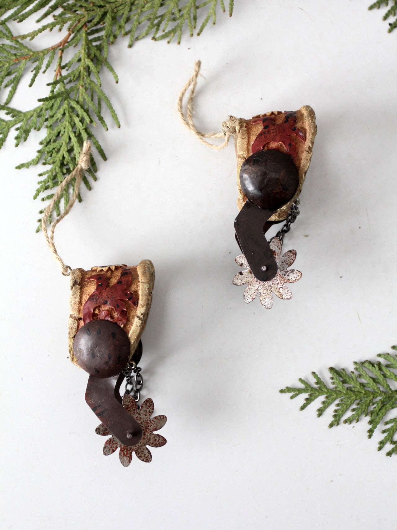 vintage western spur Christmas ornament pair