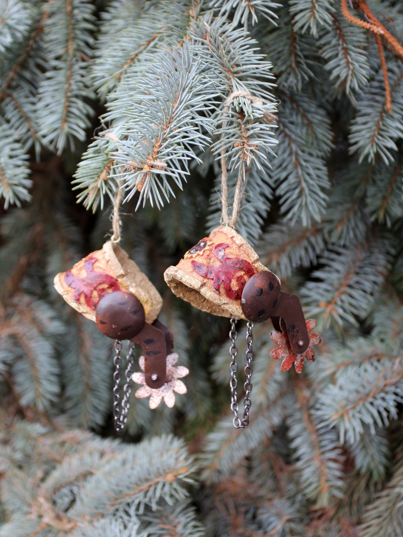 vintage western spur Christmas ornament pair