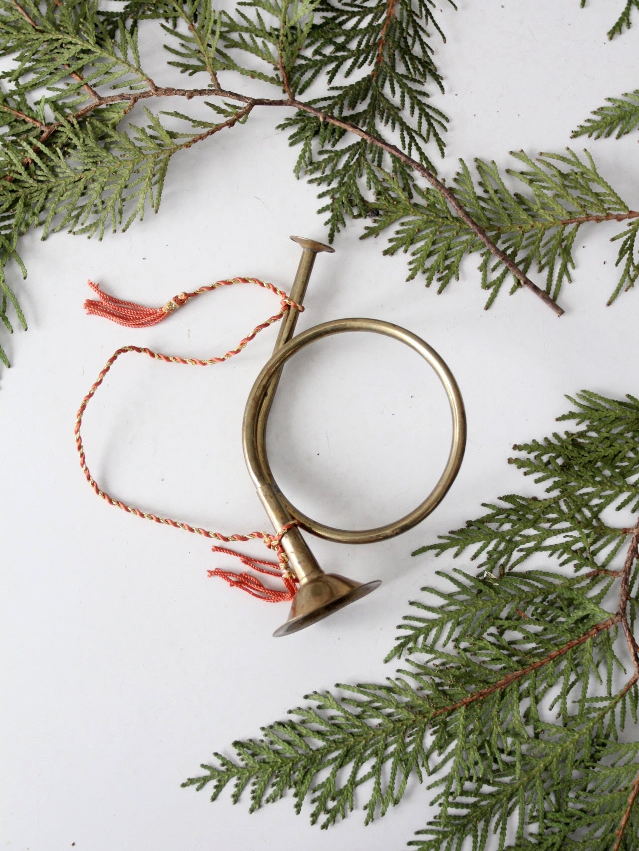 vintage brass hunting horn ornament