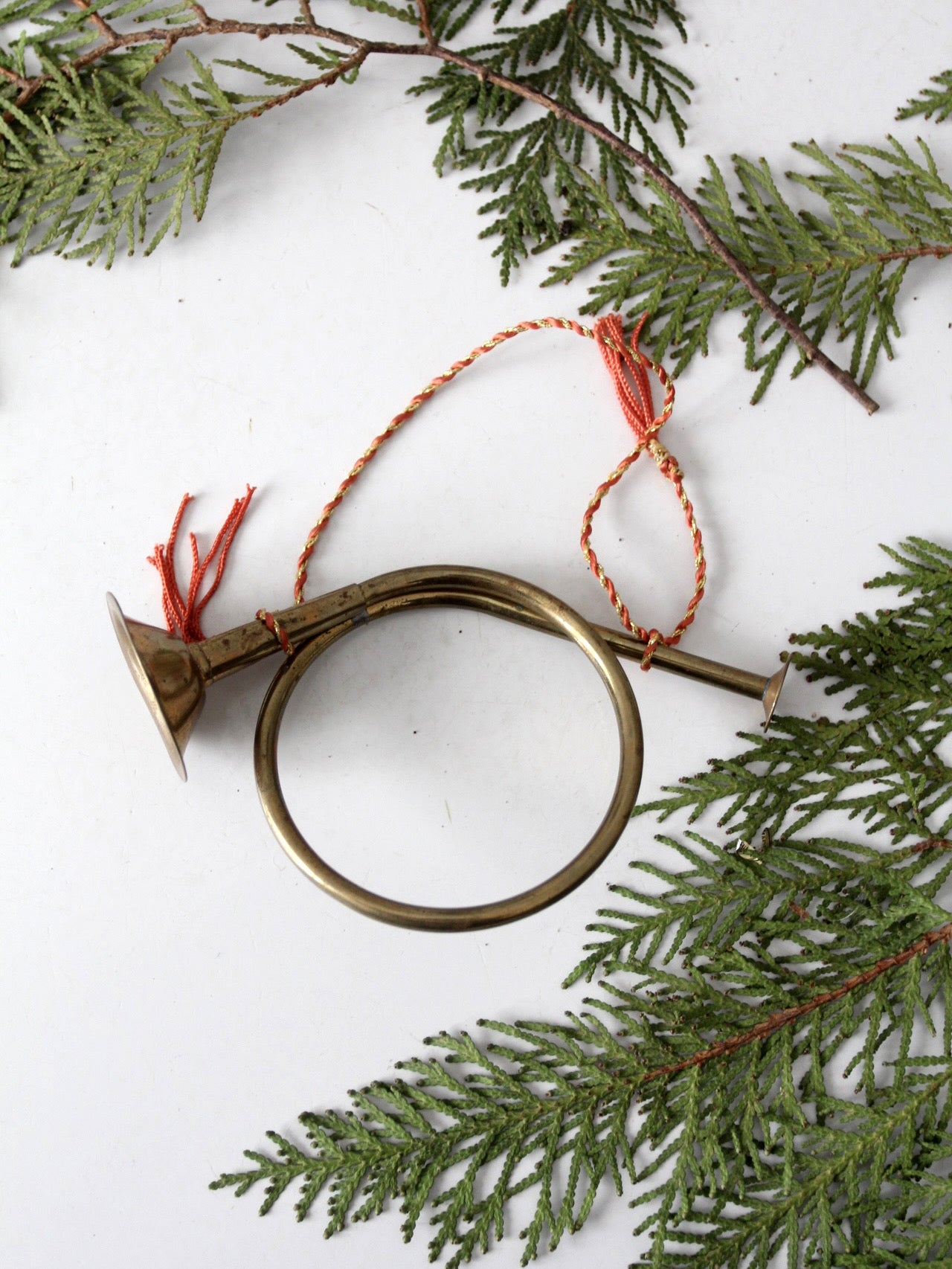vintage brass hunting horn ornament