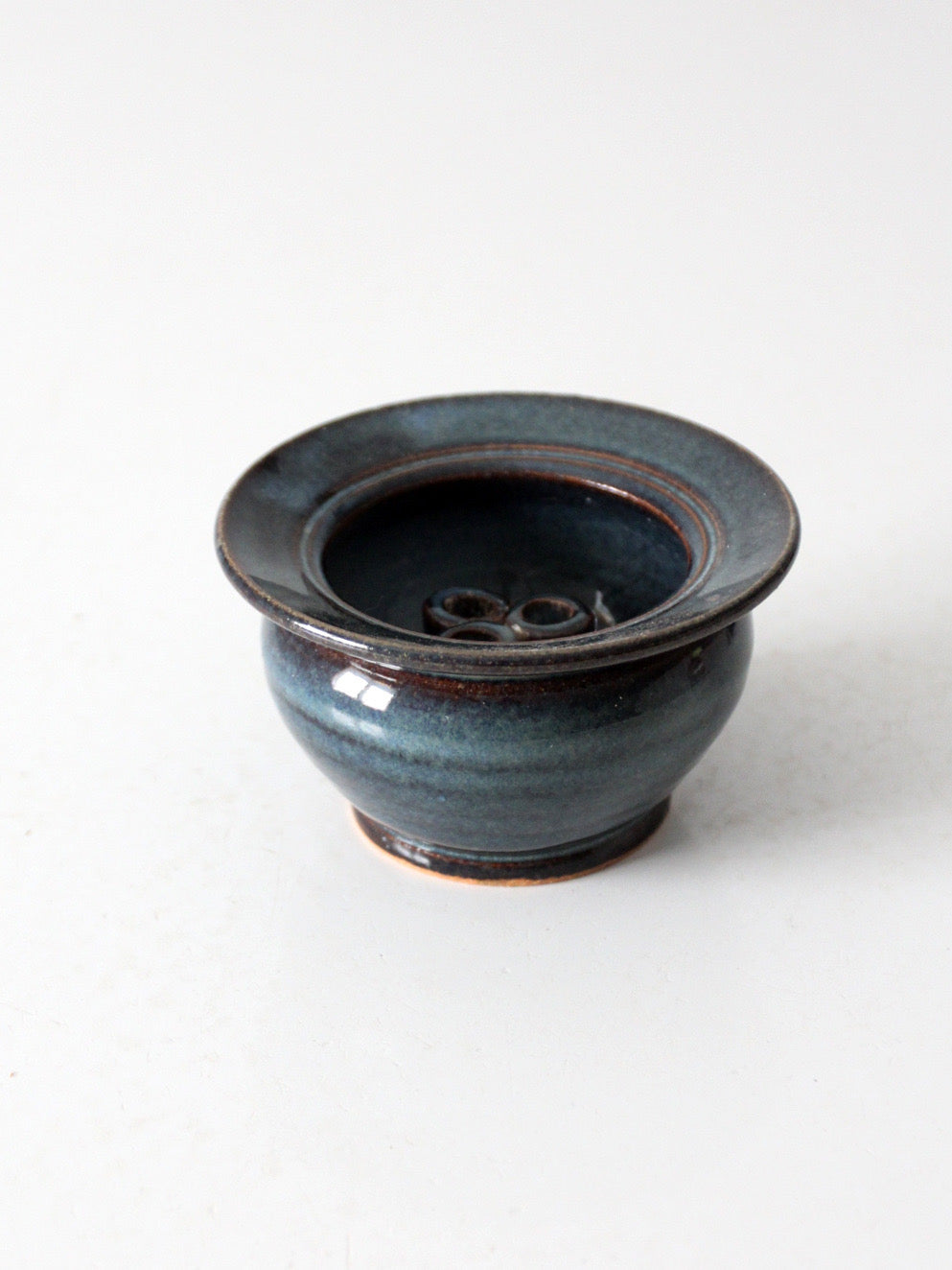 vintage handmade studio pottery flower frog vase