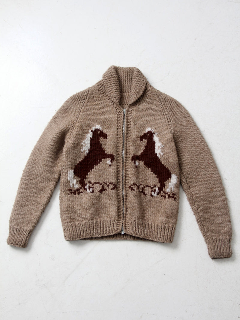 vintage hand knit cowichan style horse sweater
