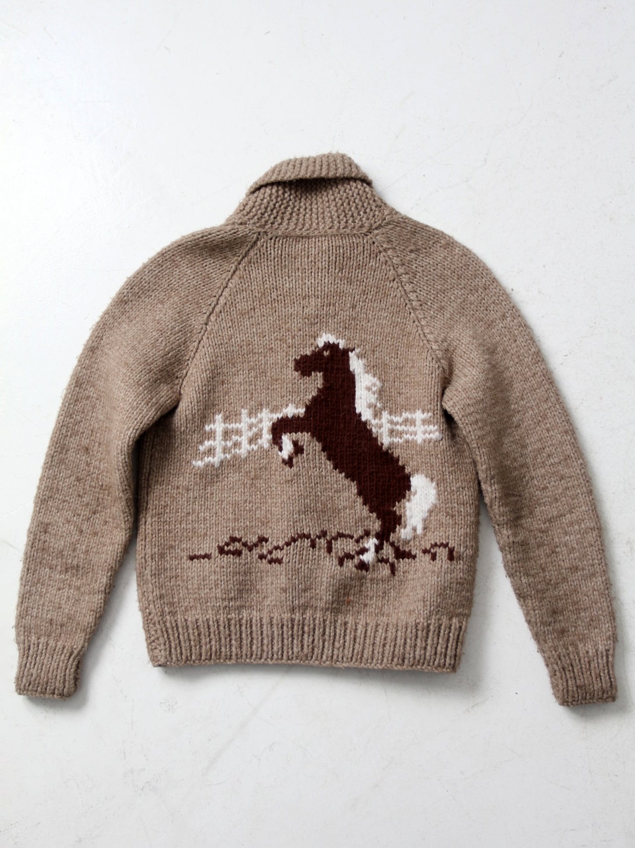 vintage hand knit cowichan style horse sweater – 86 Vintage