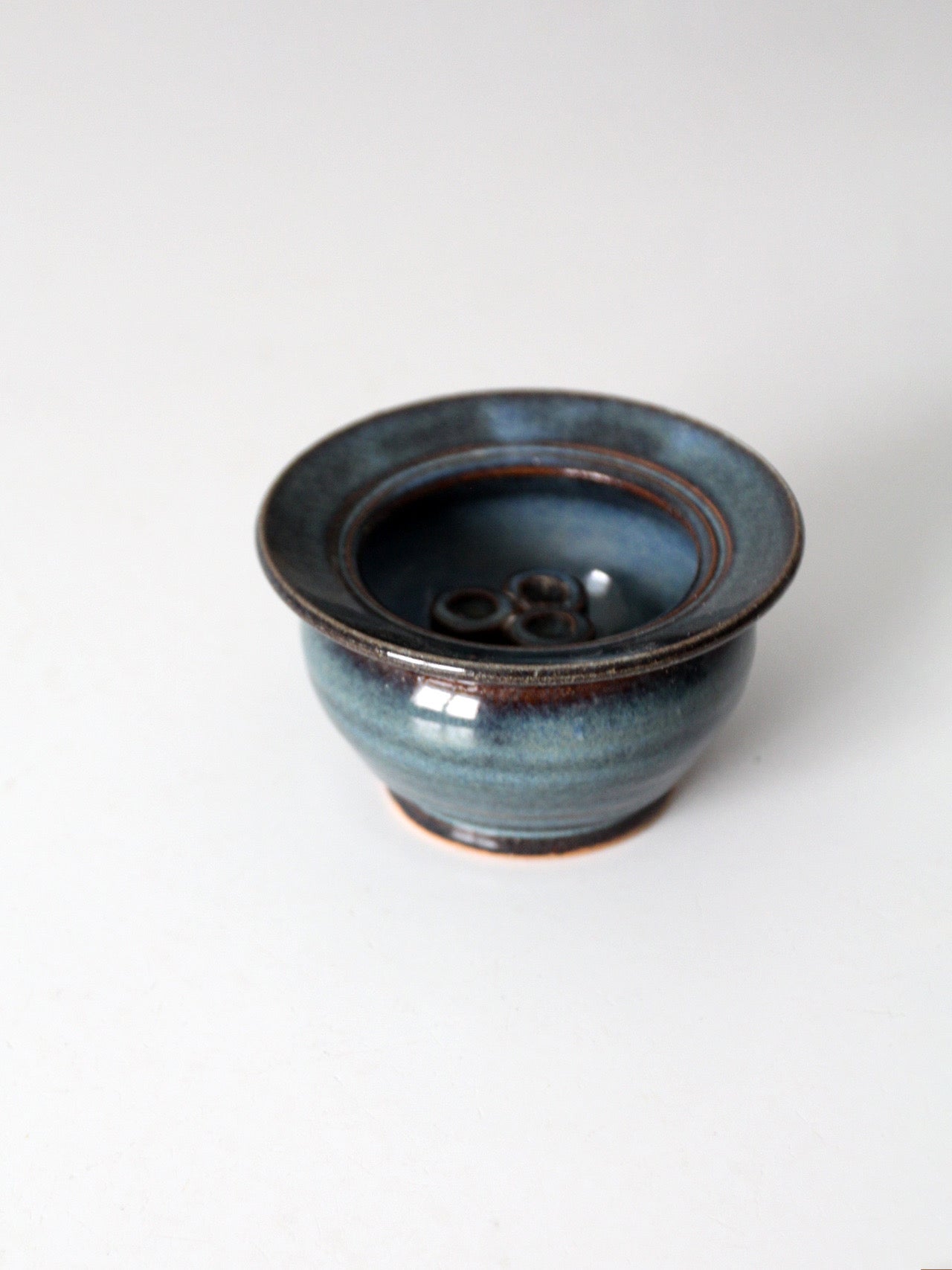 vintage handmade studio pottery flower frog vase