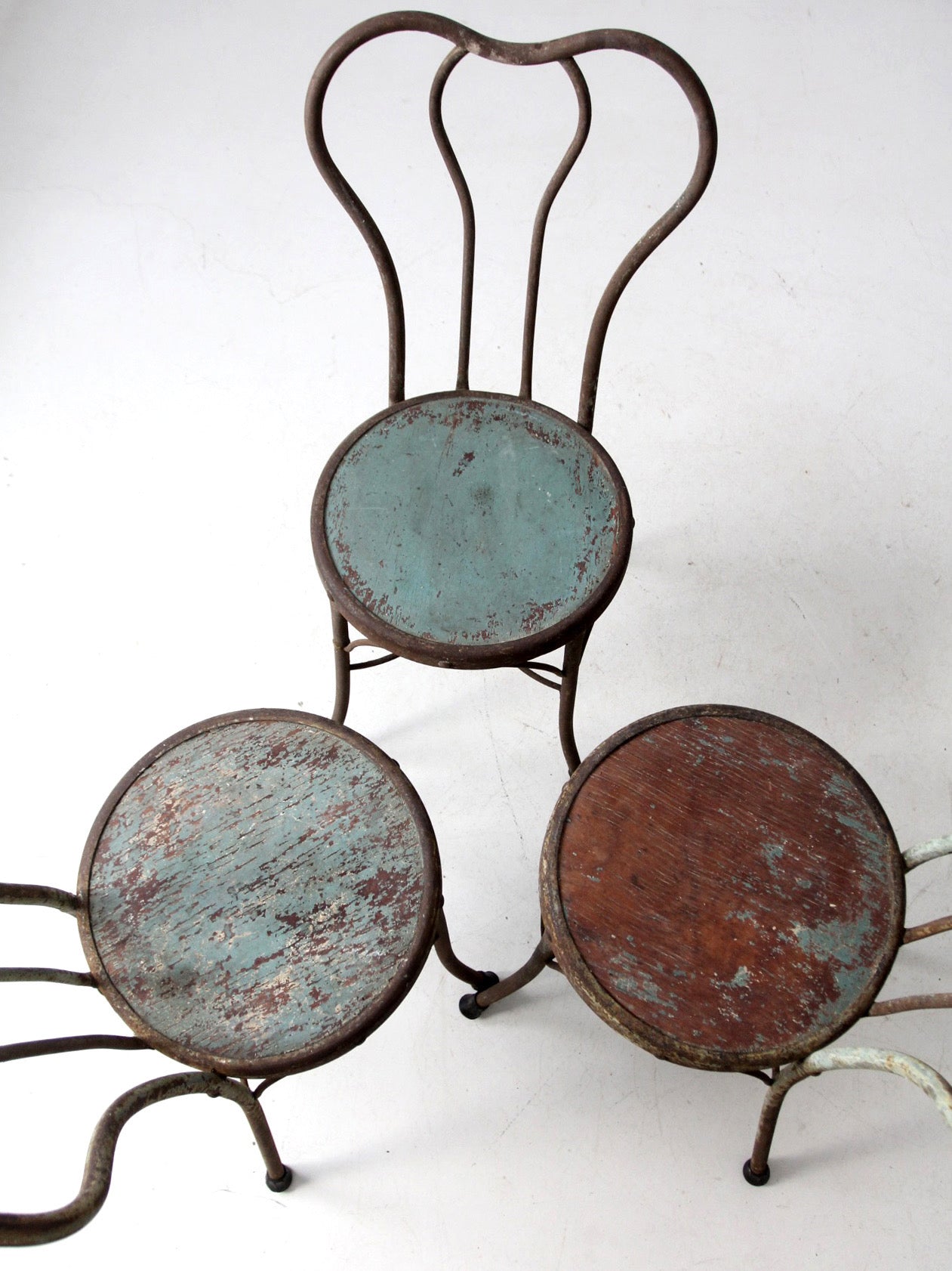 early 20th century Art Nouveau iron bistro chairs, set of 3