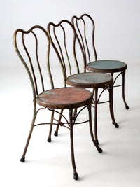 early 20th century Art Nouveau iron bistro chairs, set of 3
