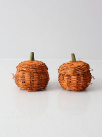 vintage woven pumpkin baskets pair