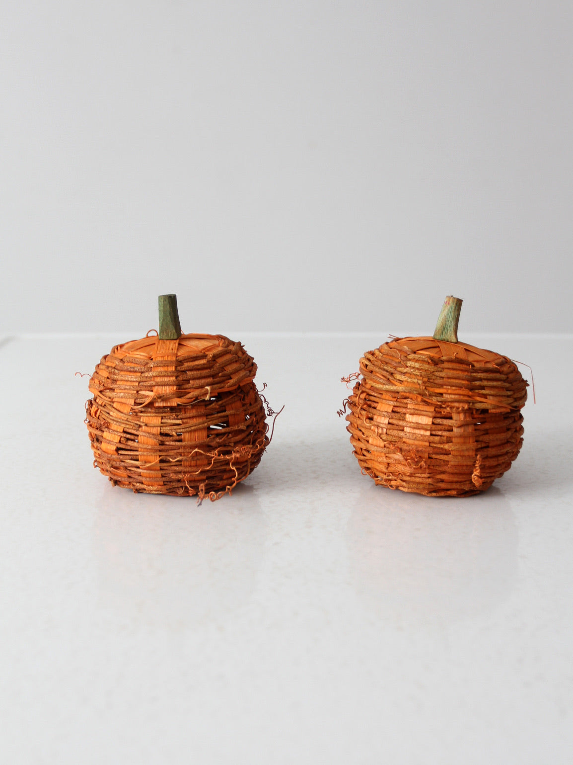 vintage woven pumpkin baskets pair