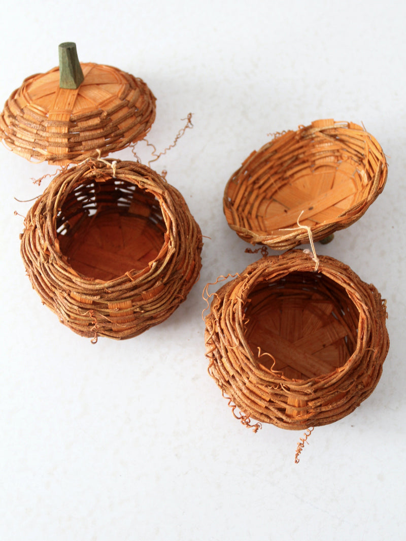 vintage woven pumpkin baskets pair