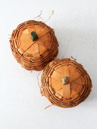 vintage woven pumpkin baskets pair