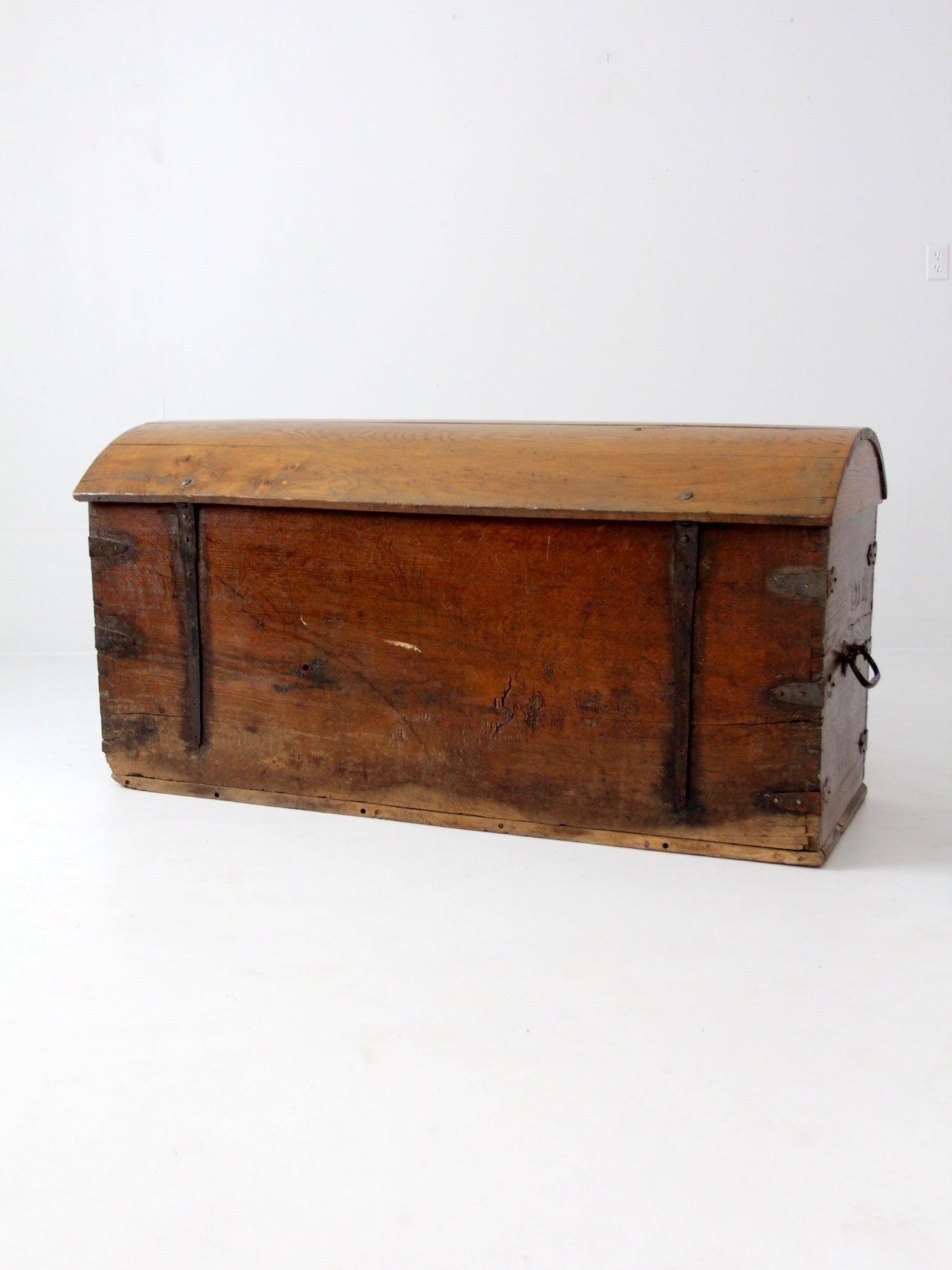 antique Norwegian folk art dome top trunk