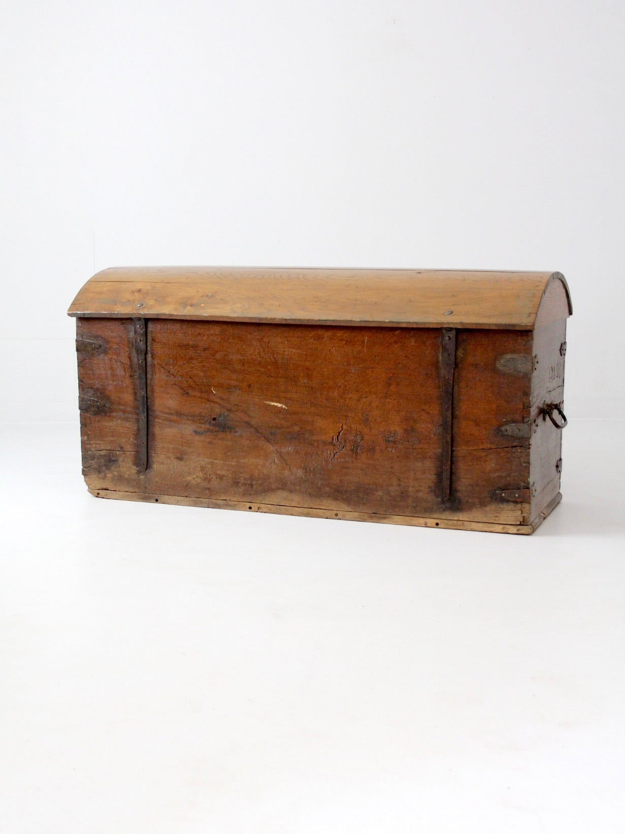 antique Norwegian folk art dome top trunk