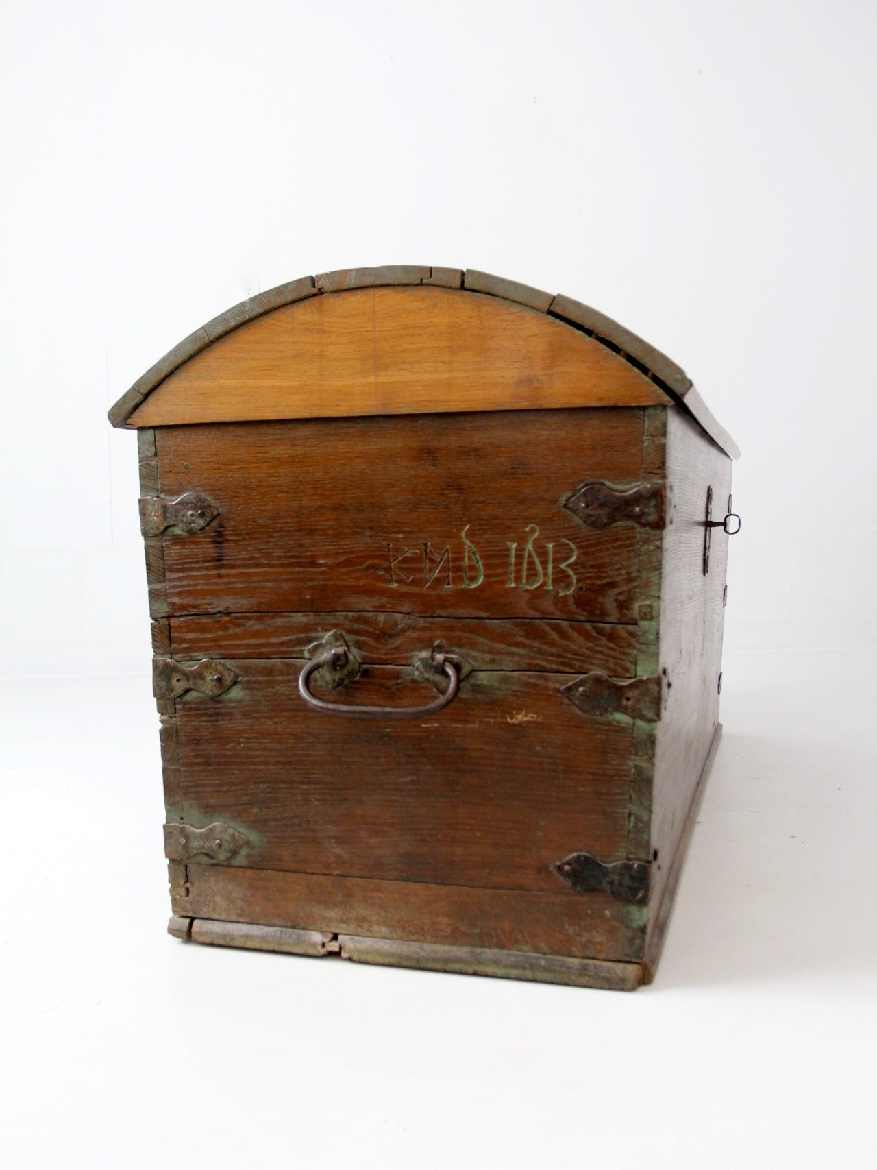 antique Norwegian folk art dome top trunk