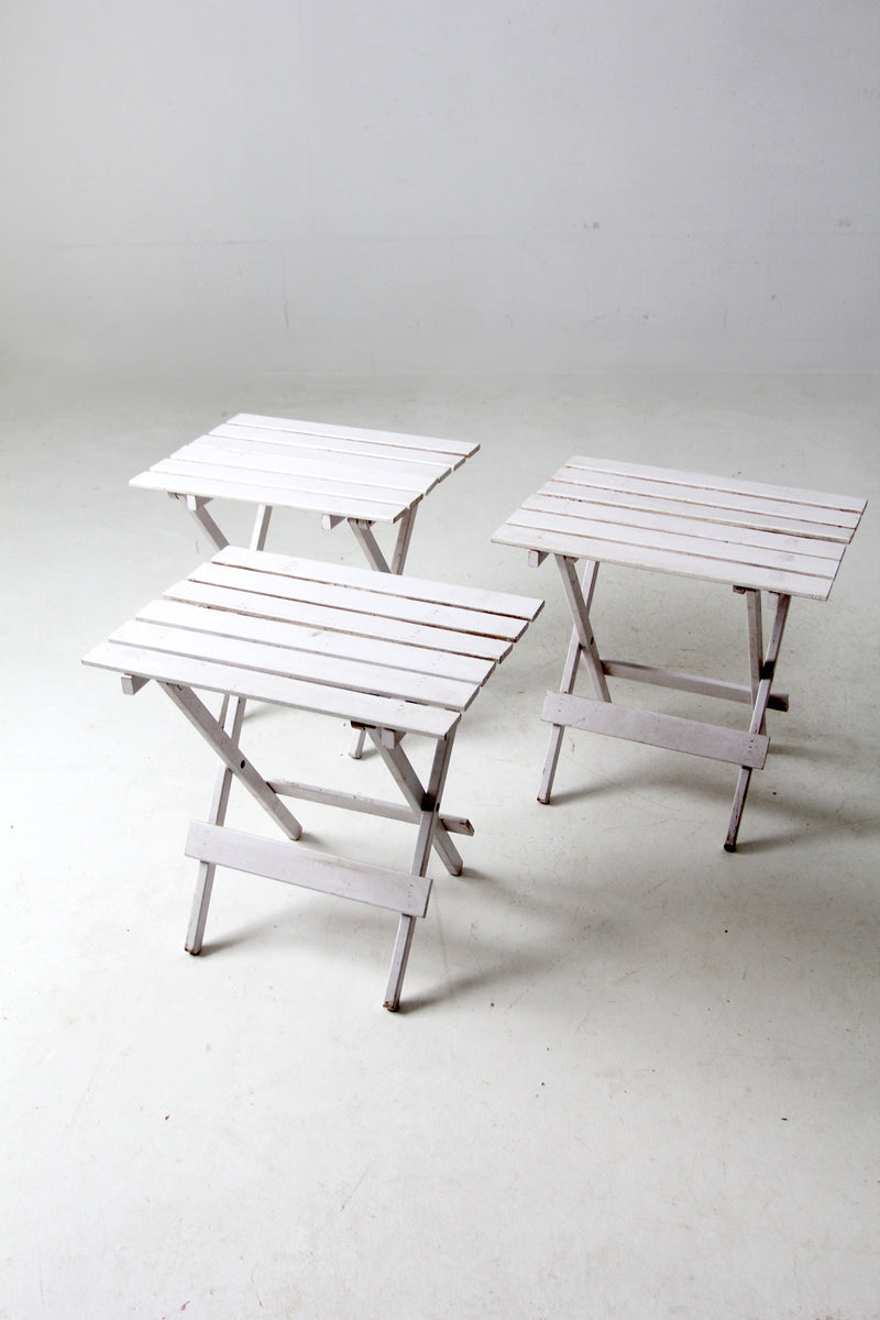set of 3 vintage slat wood folding end tables