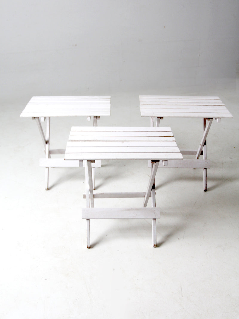 set of 3 vintage slat wood folding end tables