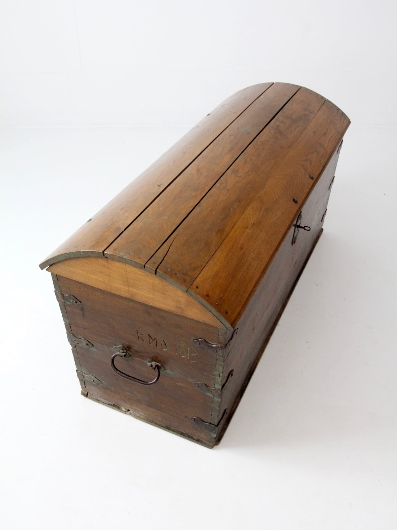 antique Norwegian folk art dome top trunk