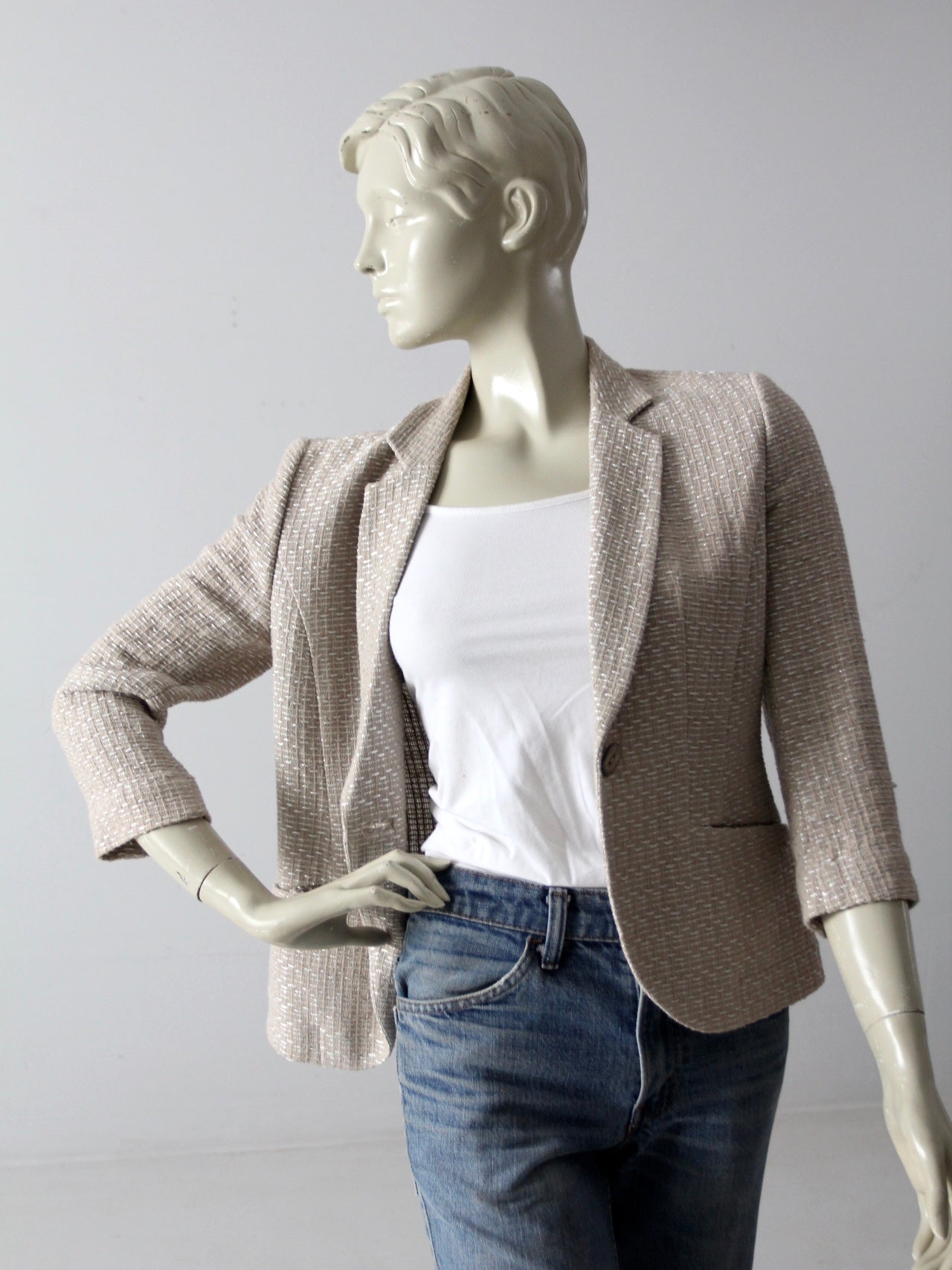 vintage Elaine Kim textured beige metallic blazer