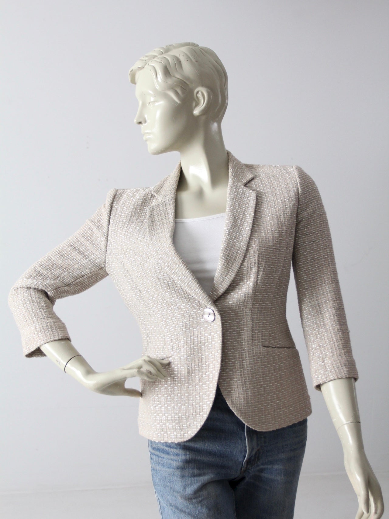 vintage Elaine Kim textured beige metallic blazer