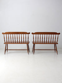 pair of mid-century colonial revival maple benches by Sprague & Carleton