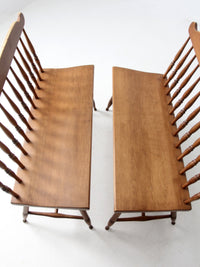 pair of mid-century colonial revival maple benches by Sprague & Carleton