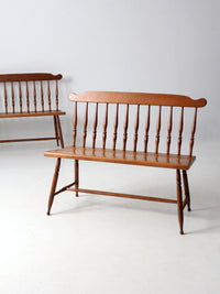 pair of mid-century colonial revival maple benches by Sprague & Carleton