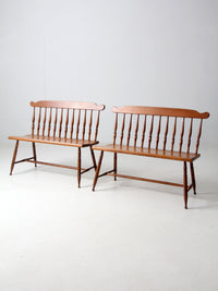 pair of mid-century colonial revival maple benches by Sprague & Carleton